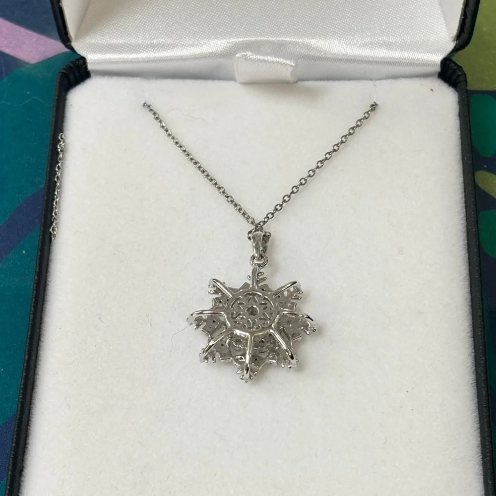 Belk & Co. Sterling Silver and Aquamarine Snowflake Necklace | NEW in box - Picture 4 of 8